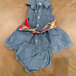 Denim Dress with Colorful Belt for Kids